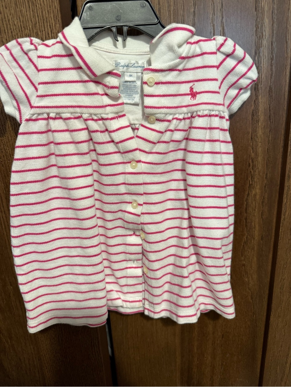 Ralph Lauren White and Pink Striped Button-Front Polo Top